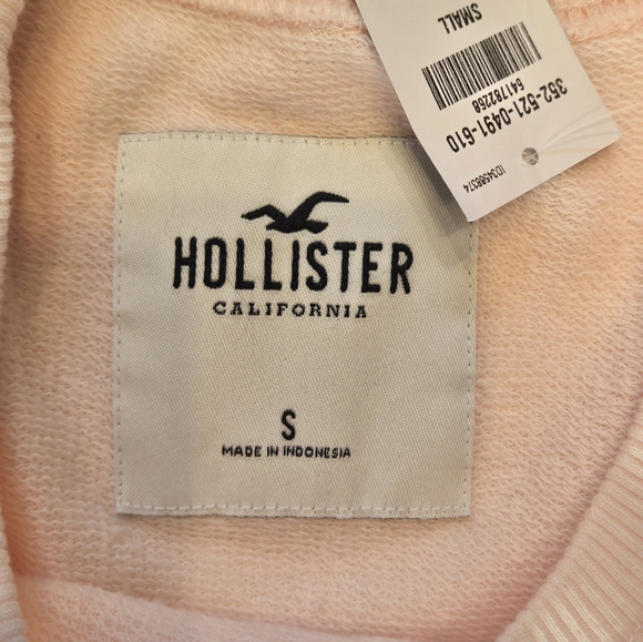 NWT- Hollister Pale Pink Cropped Crewneck Lightweight Sweatshirt Size Small - Picture 8 of 9